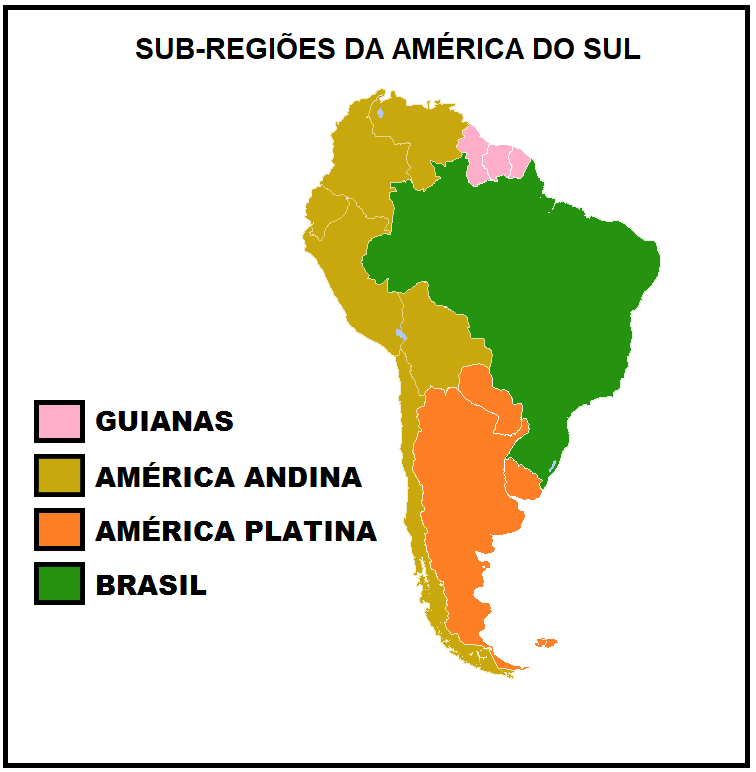 Mapa América Andina Platina Guiana Brasil